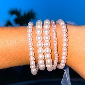Faux light pink stacked pearl bracelet